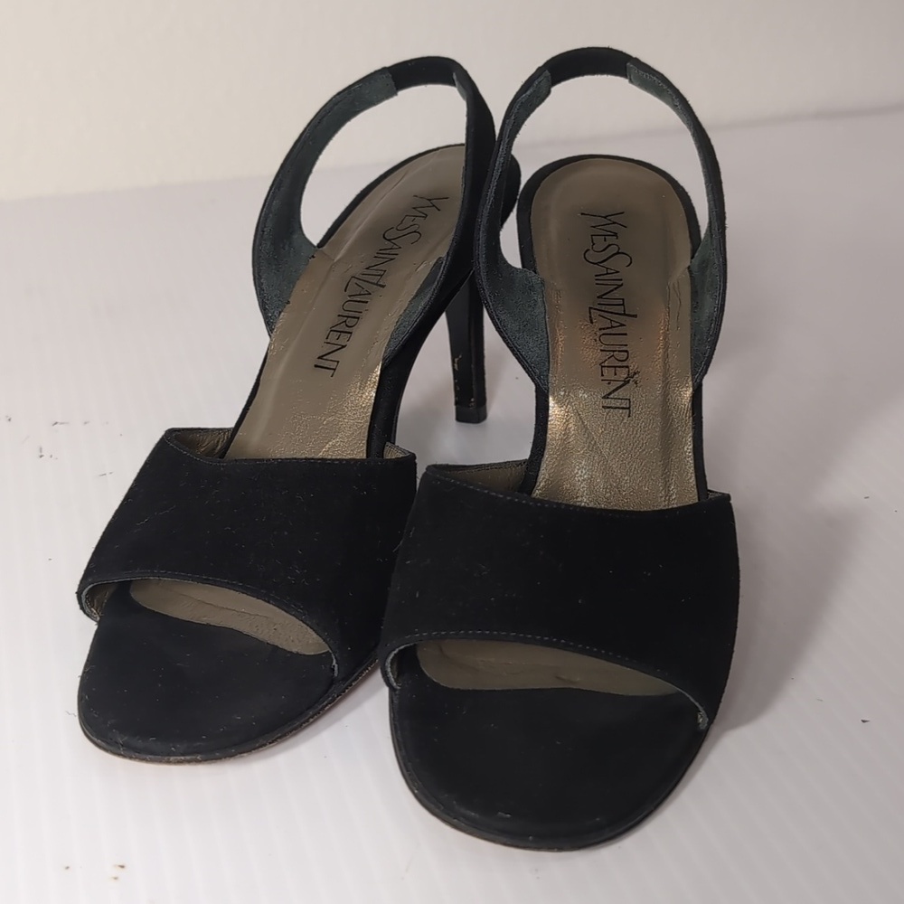 Yves Saint Laurent Vintage Black Open-Toe Slingback Heels Size 5 - Picture 5 of 10